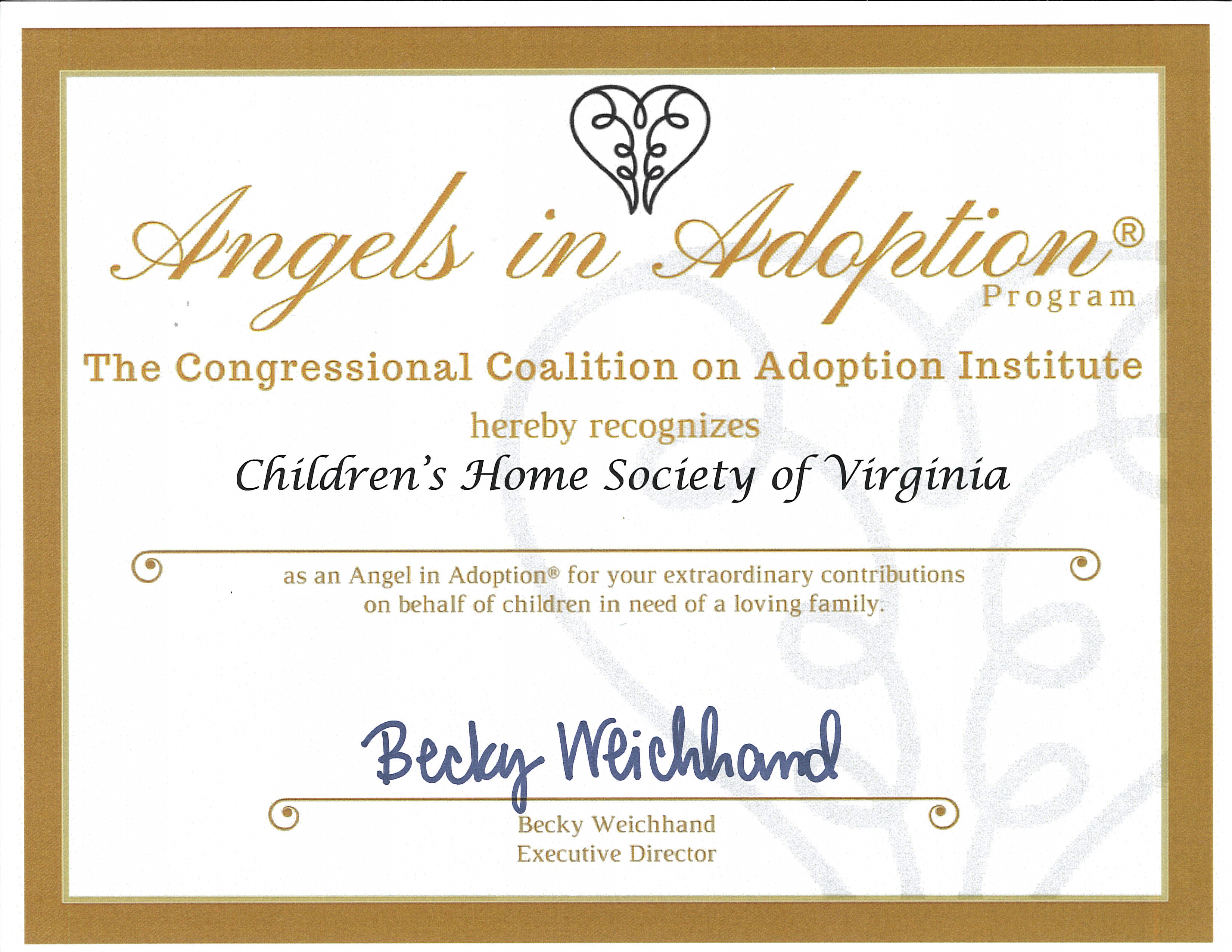 Angels in Adoption Award Children's Home Society of Virginia