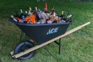 A wheelbarrow stuffed full of alcohol 